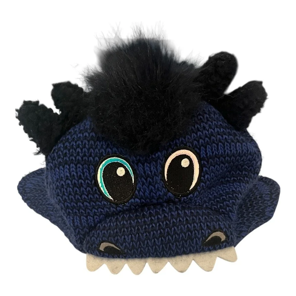 The Childrens Place Boys Blue Dragon Knit Trapper Hat Fleece Lined S 12-24M